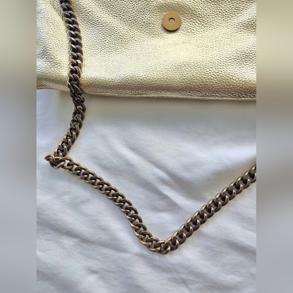 J.Crew Gold Pebble Grain Leather Flap Envelope Clutch - Picture 8 of 10
